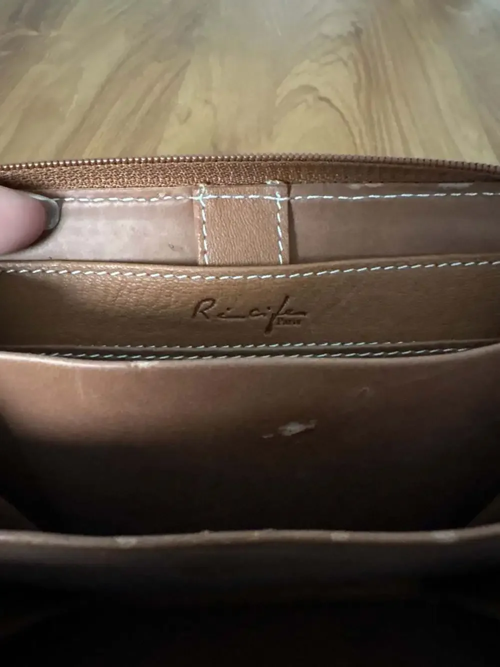 Recife Paris Grain Leather Zip-Around Clutch Wallet in Cognac